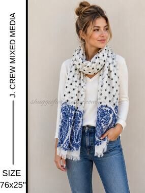 MSRP: $98 | 🖤 J.Crew NWT Wool Blend Scarf | Polka Dot & Paisley | 76” x 25” 🖤